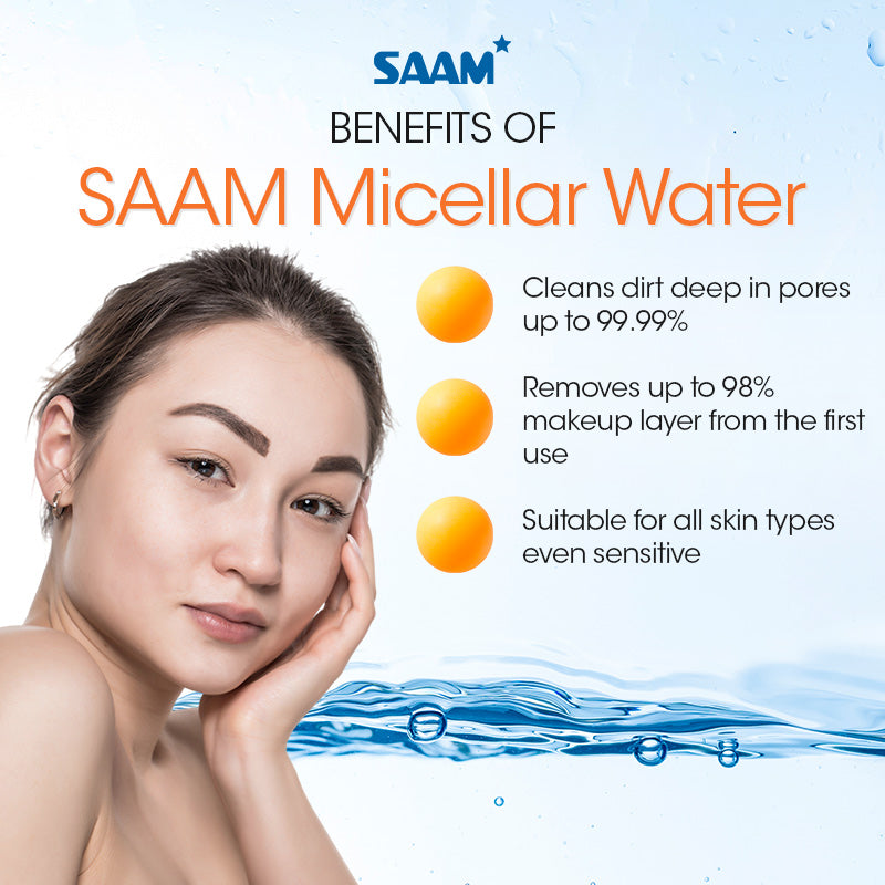 Saam micellar water deeply cleanses 9999 percent impurities and makeup